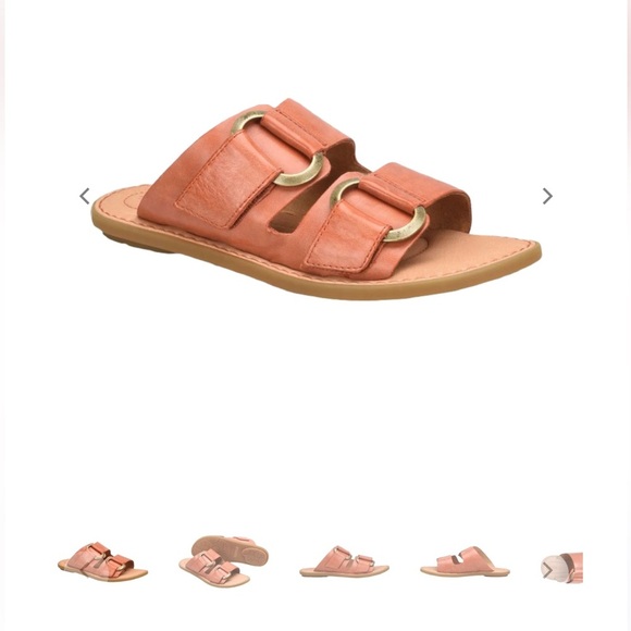 BORN ladies, flat, leather sandals, Belco Velcro fasten straps with gold 8 - Picture 12 of 12